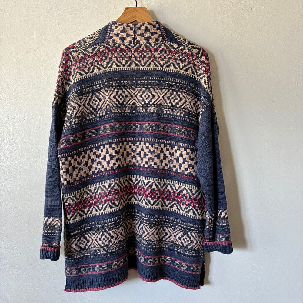 Chaps Womens Small Fair Isle Open Front Cardigan Sweater Blue Cotton Blend - Picture 9 of 11